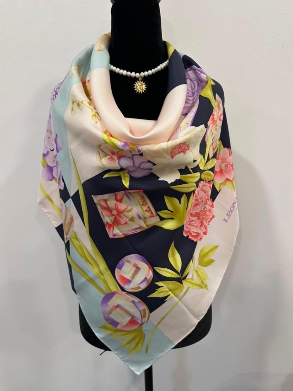 Leonardo Paris Silk Scarf Floral Multicolor Made in France
